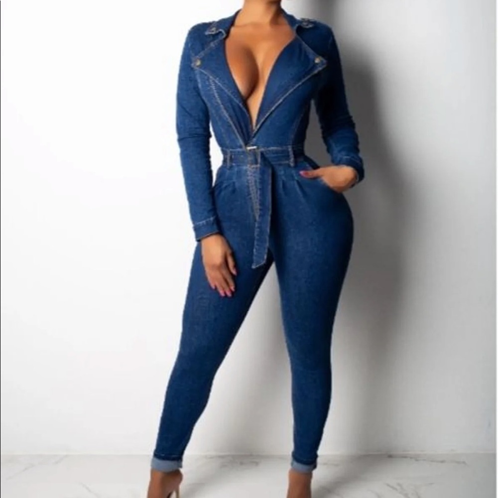 Denim Jumpsuit with Gold Accents